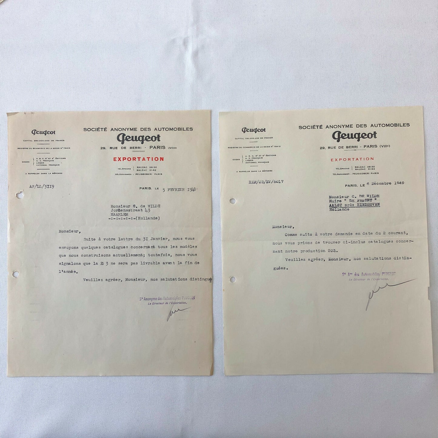 1948 - 1957 Peugeot Car Letter Letterhead Document Lot of 9 - FRENCH