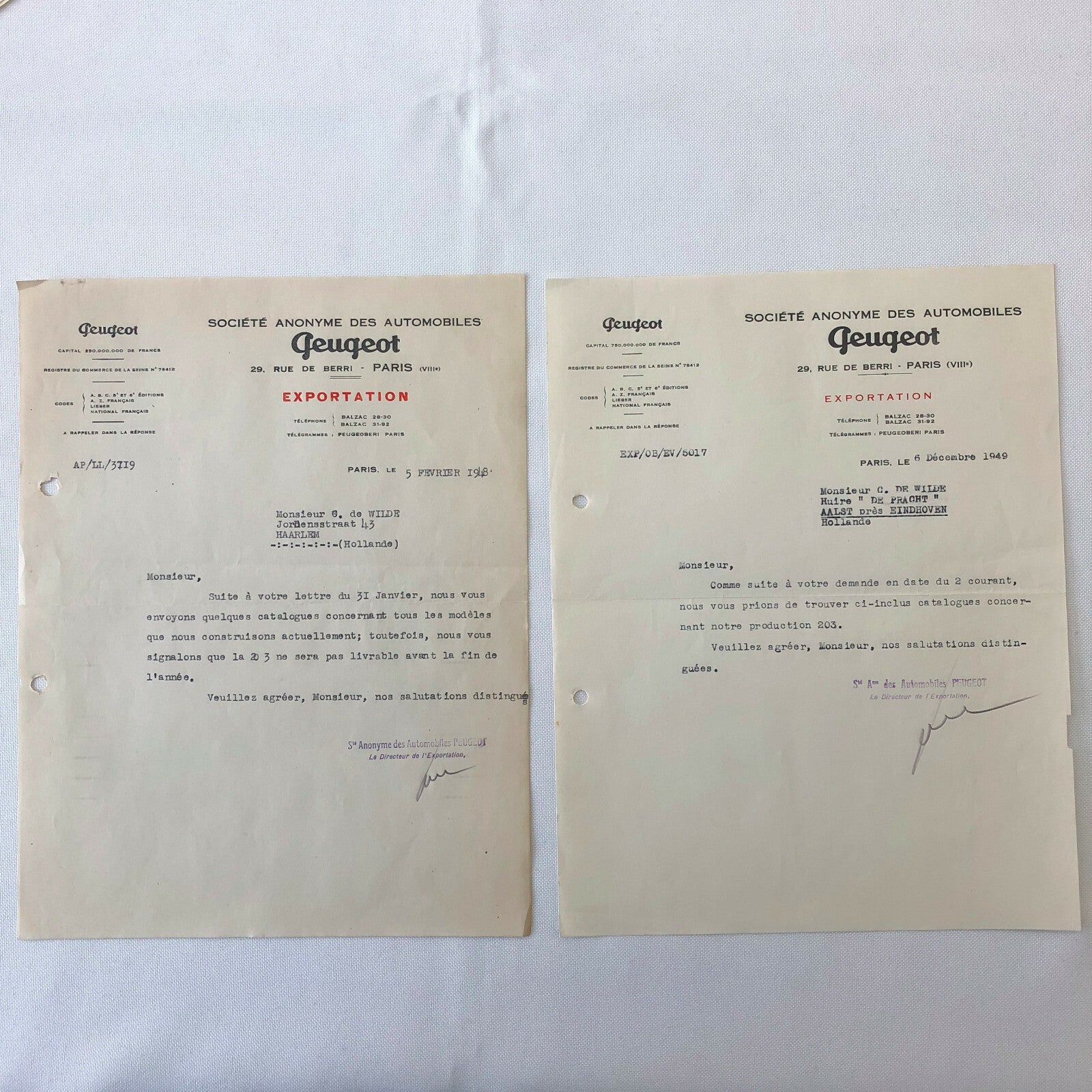 1948 - 1957 Peugeot Car Letter Letterhead Document Lot of 9 - FRENCH