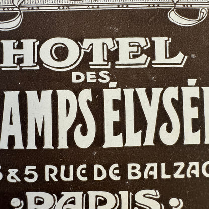 Vintage Travel Luggage Label Hotel Des Champs Elysees Paris France French