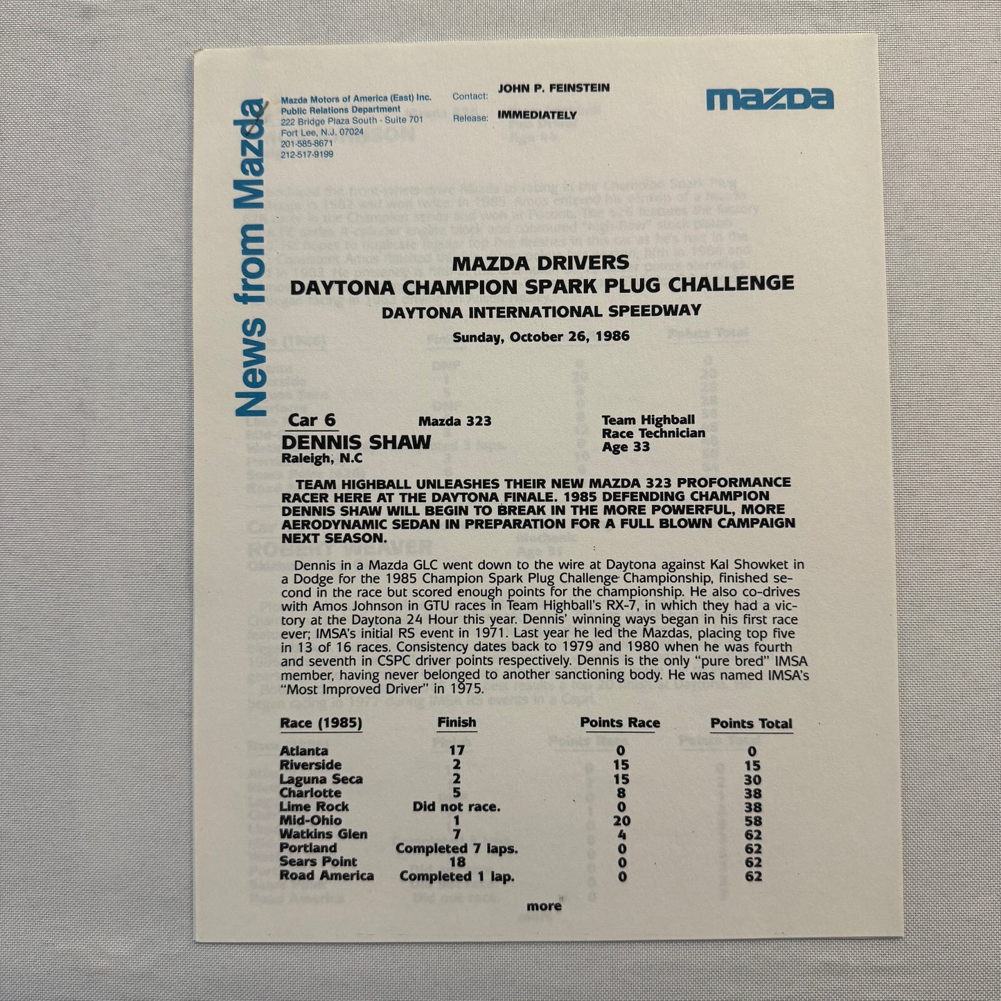 1986 Mazda RX-7 Racing Press Kit Brochure Photos Camel GT