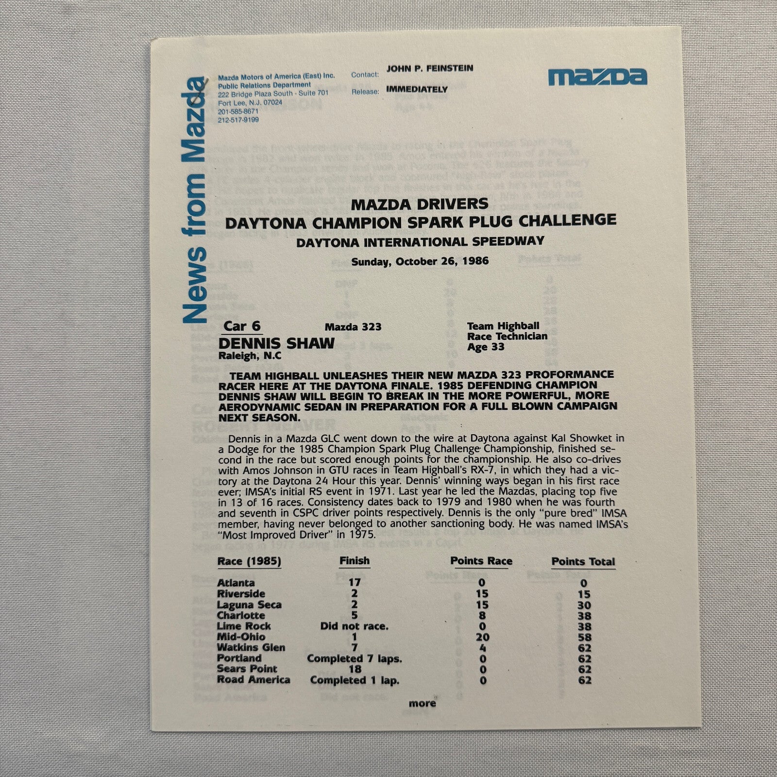 1986 Mazda RX-7 Racing Press Kit Brochure Photos Camel GT