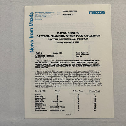 1986 Mazda RX-7 Racing Press Kit Brochure Photos Camel GT