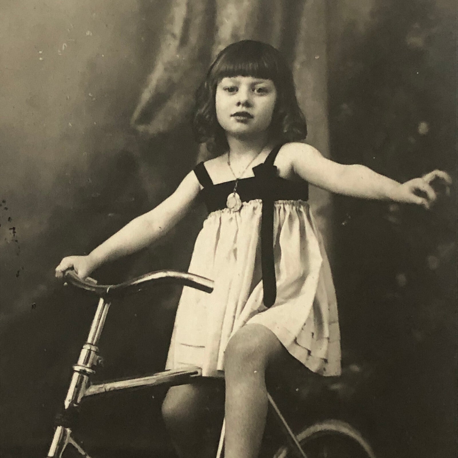 Circus Performer Girl Child on Bicycle Real Photo Postcard Post Card RPPC