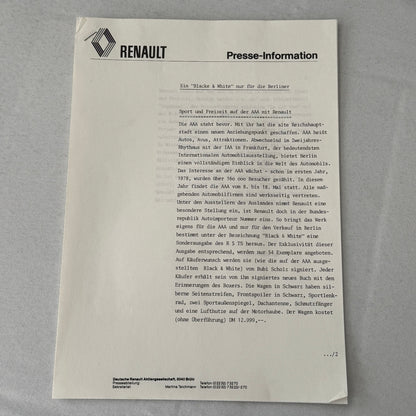 1980 Renault Press Kit Le Car Van Vagabund Renault ELF 20 Racing Car GERMAN