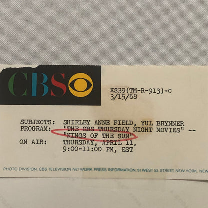 Yul Brynner Shirley Ann Field Kings of the Sun Movie Photo Photograph CBS TV