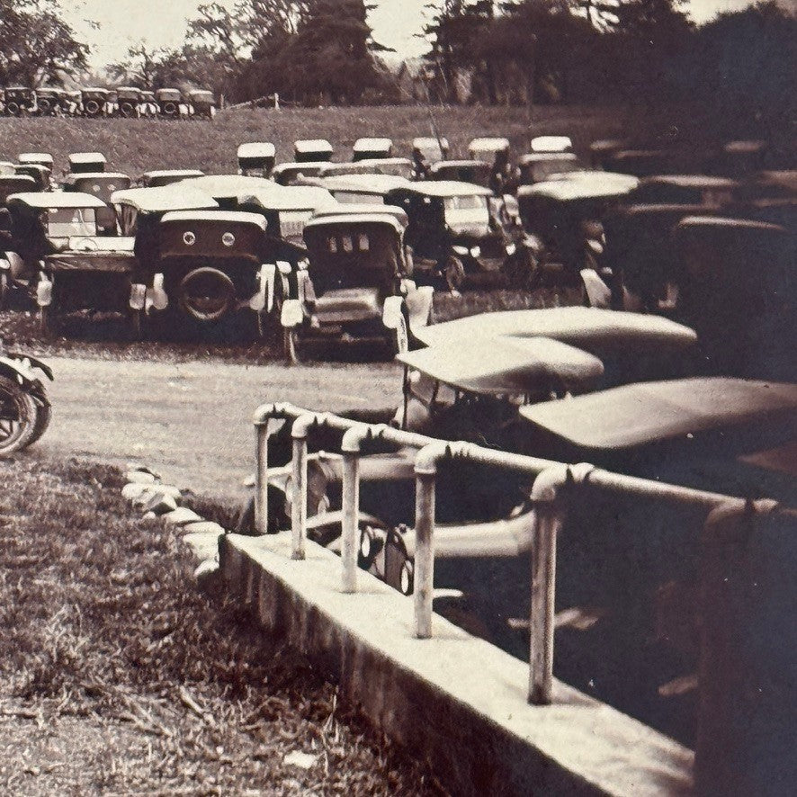 Vintage Photograph on Board Antique Car Automobile Parking Man Photo Image