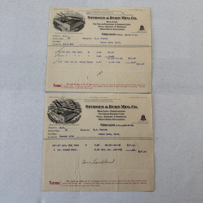 Sturges & Burn Manufacturing Company Chicago 1908 Invoice Document Lot 2x Cans
