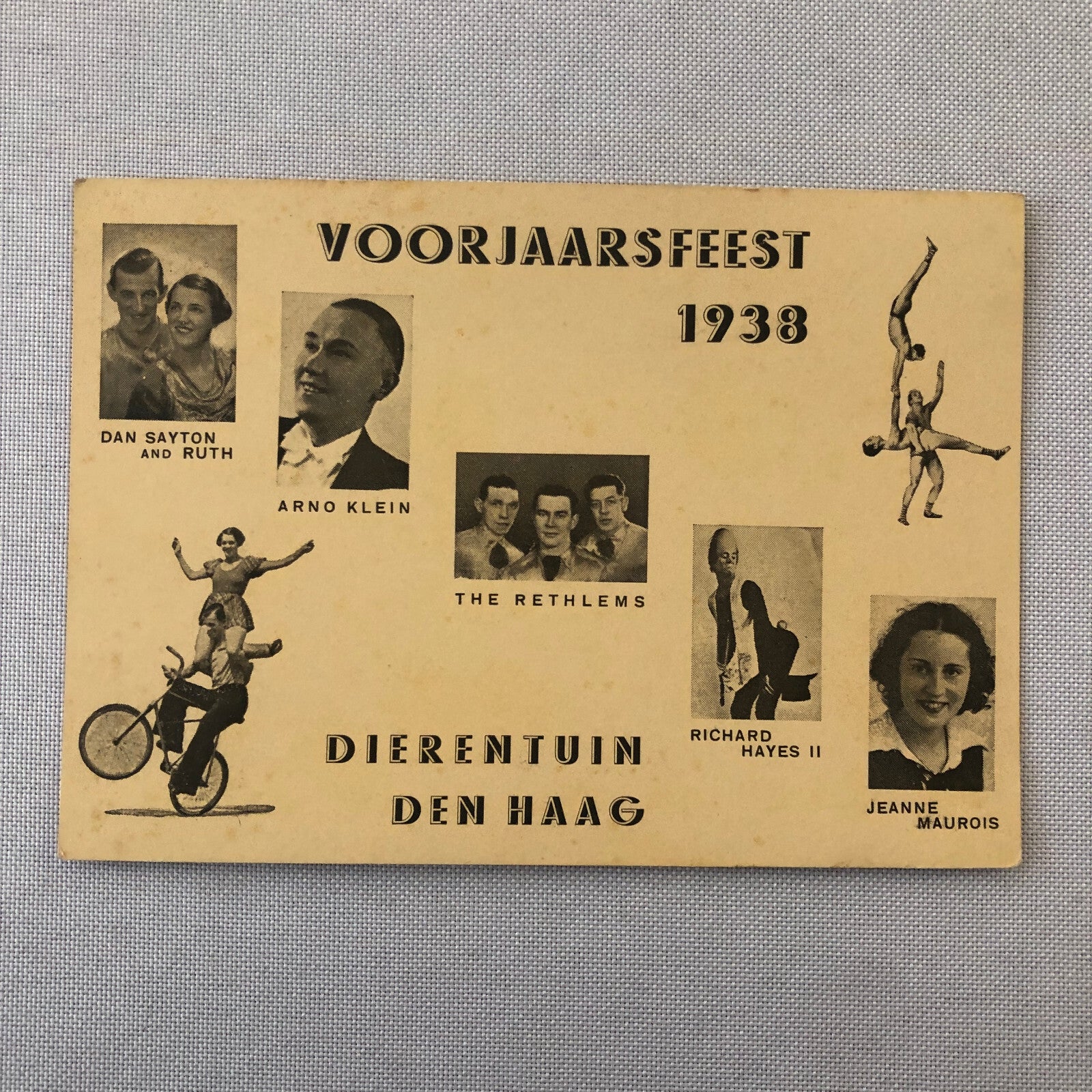 1938 German Circus Event Postcard Performers Bicycle Acrobat Day Ruth Sayton +