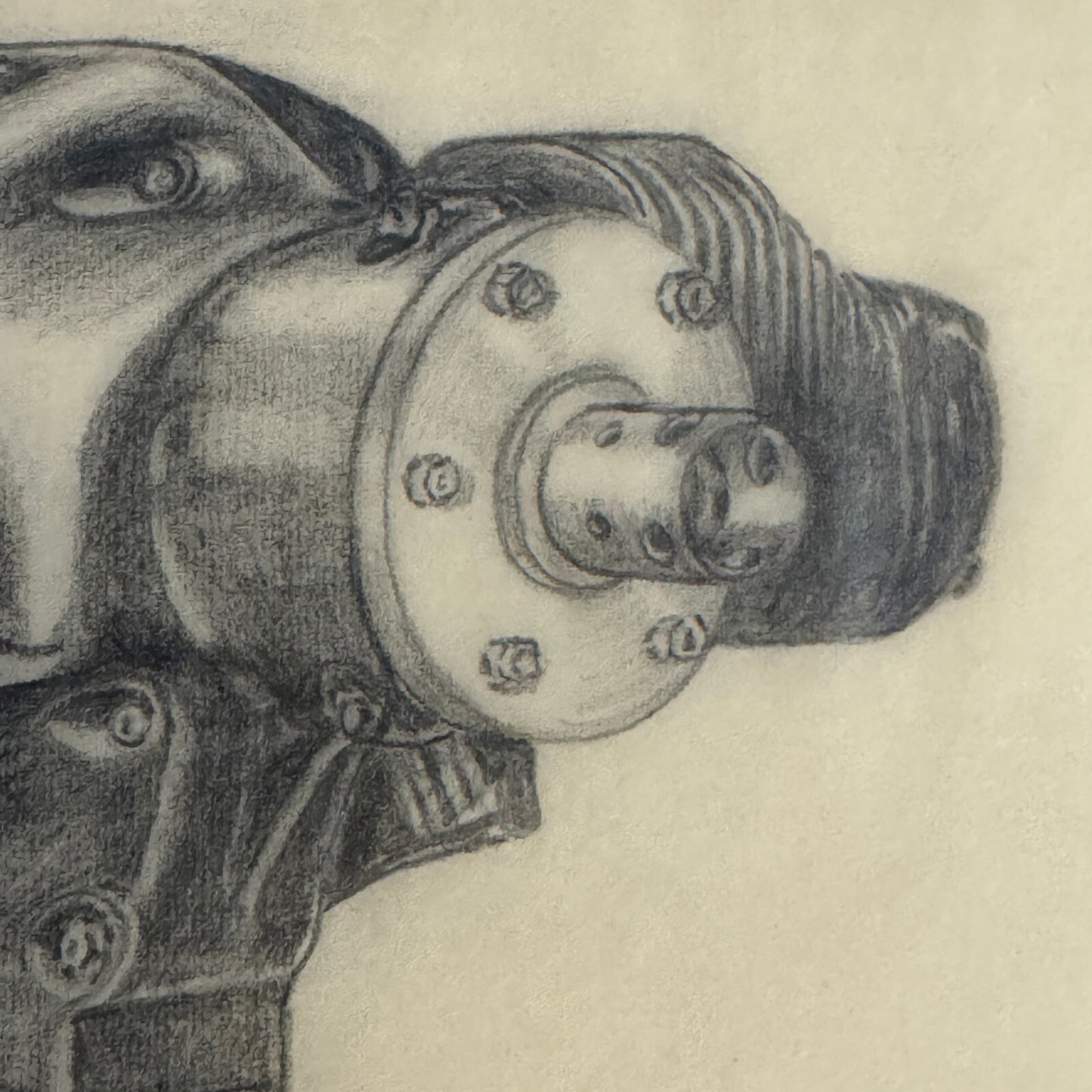 Vintage 1946 Pencil Illustration Drawing Aircraft Engine Motor by Ford Engineer 
