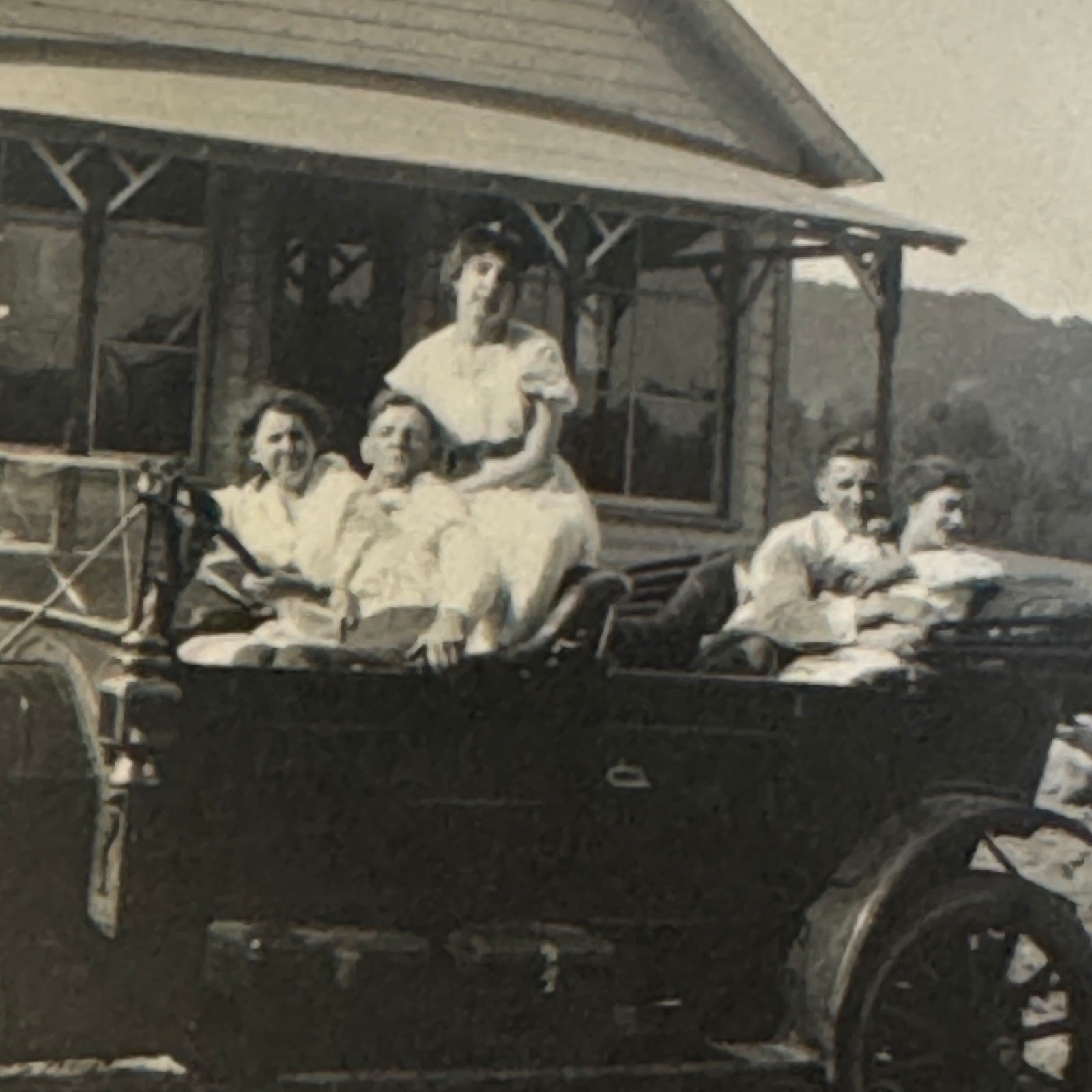 Vintage Automobile Photo Photograph Print Snapshot People in Car