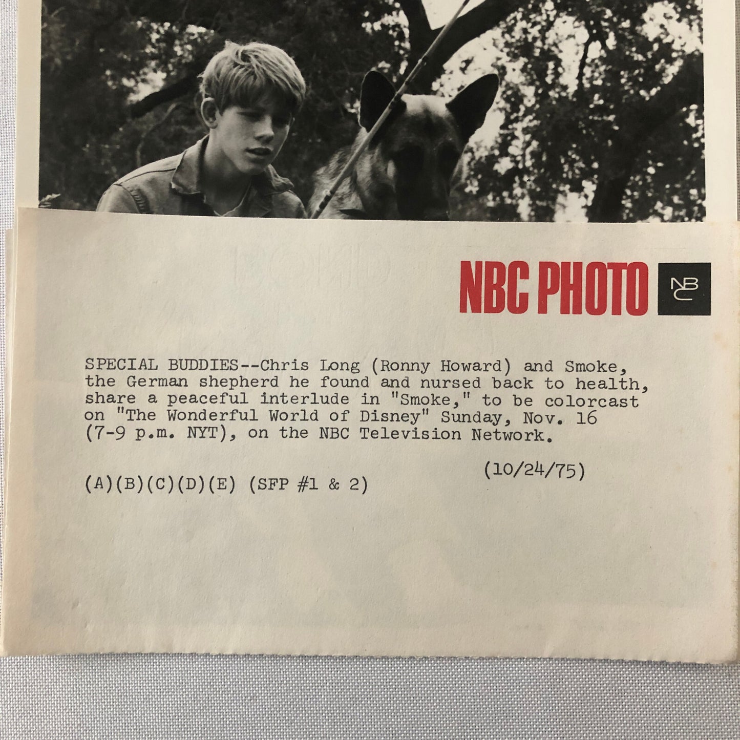 Ron Howard Smoke German Sheppard NBC Television Disney Press Photo Photograph