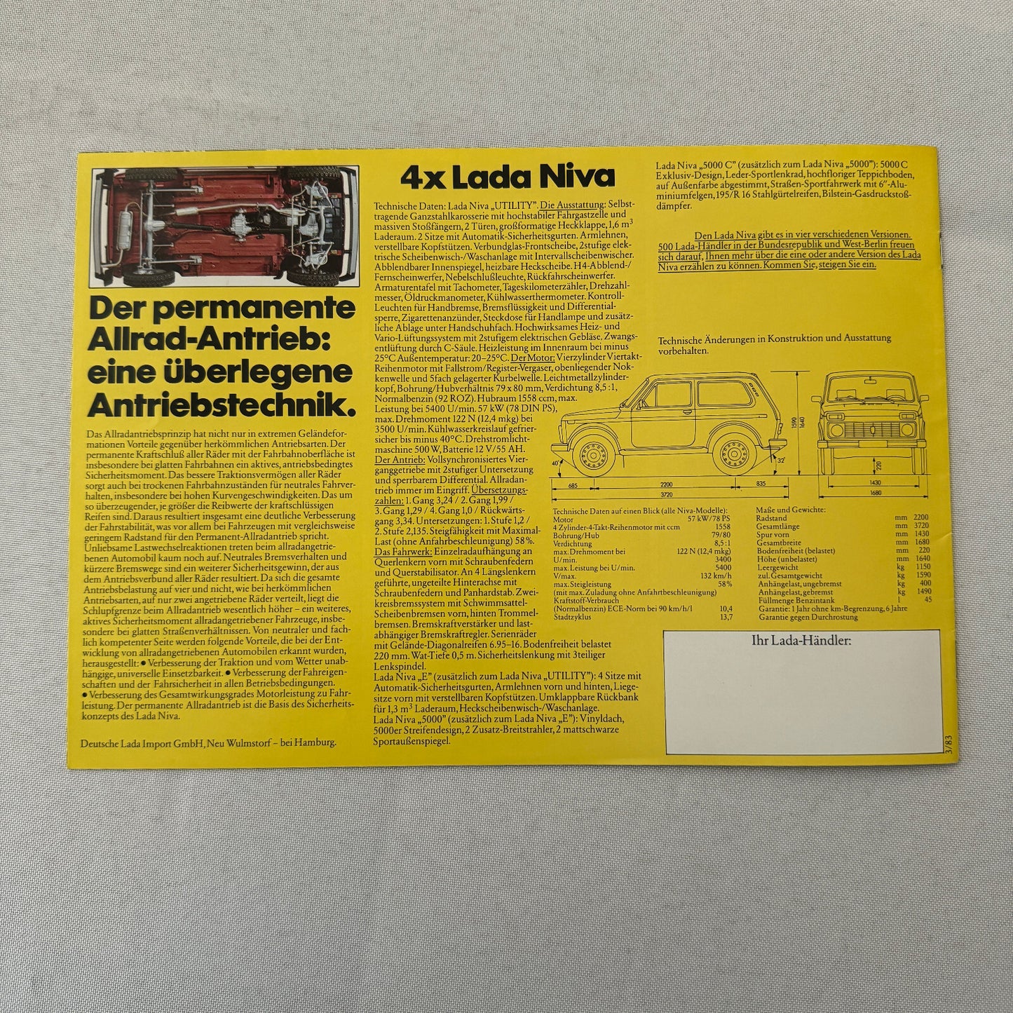 Lada Niva Car Sales Brochure Catalog Niva UT Niva E Niva 5000 C 5000C GERMAN