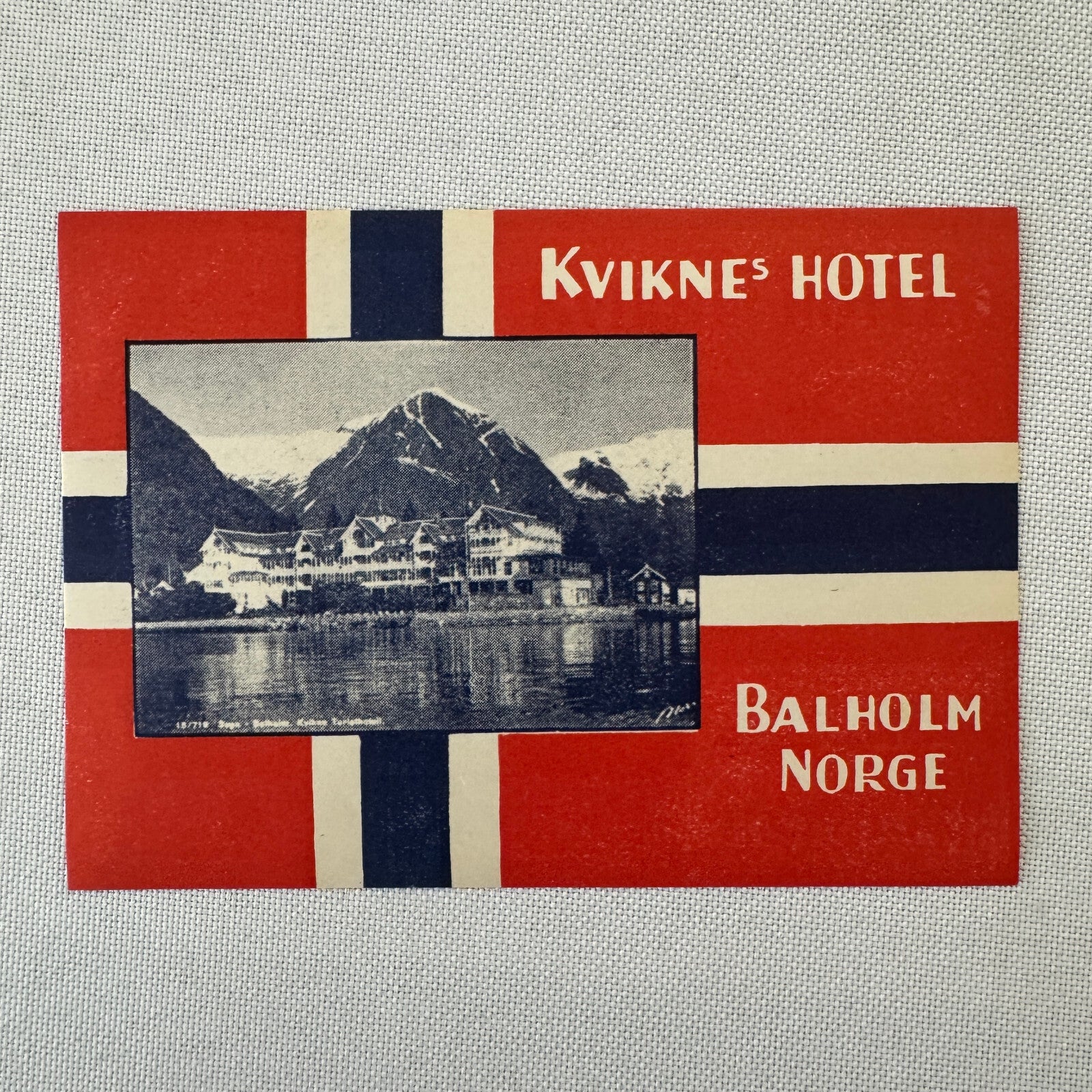 Vintage Hotel Travel Luggage Label Hotel Balholm Norway Norge Kviknes Hotel