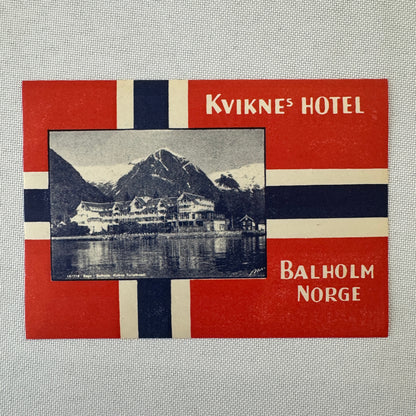 Vintage Hotel Travel Luggage Label Hotel Balholm Norway Norge Kviknes Hotel