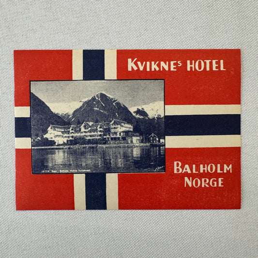 Vintage Hotel Travel Luggage Label Hotel Balholm Norway Norge Kviknes Hotel