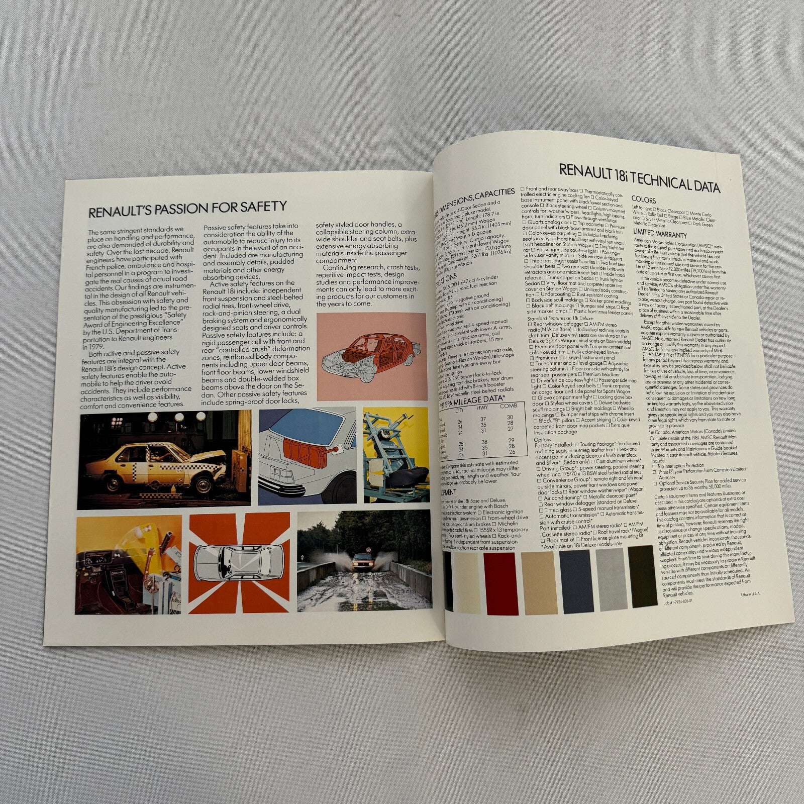 1981 Renault 18i Car Sales Brochure Catalog Vintage Advertising