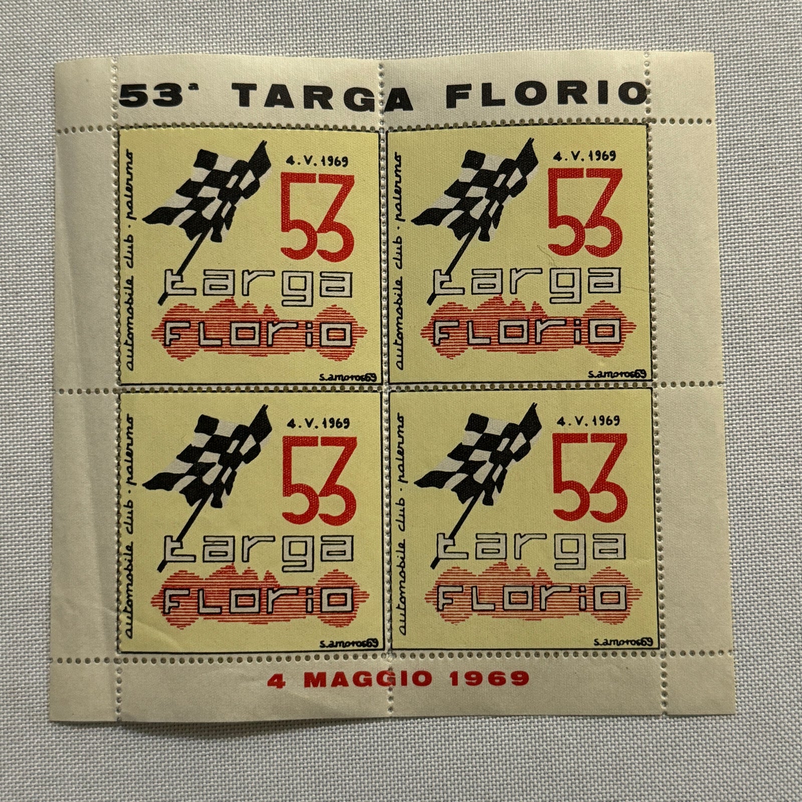 1969 Targa Florio Race Racing Postage Stamp Sheet 4x Stamps