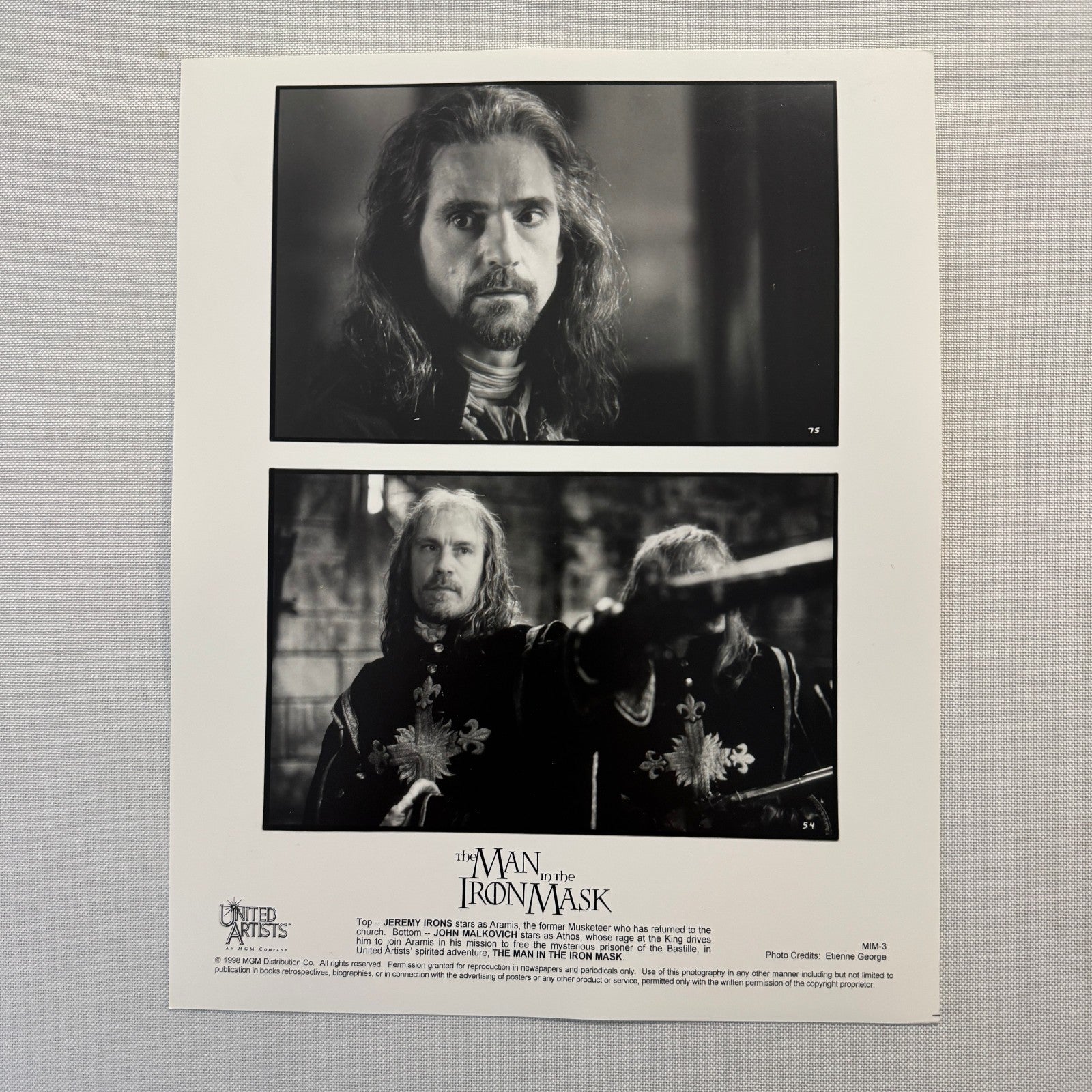 The Man in the Iron Mask Movie Press Photo Publicity Photograph Jeremy Irons