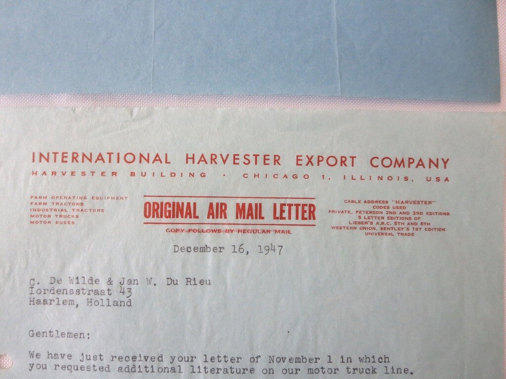1946 - 1947 International Harvester Export Letter Letterhead Document Lot of 4