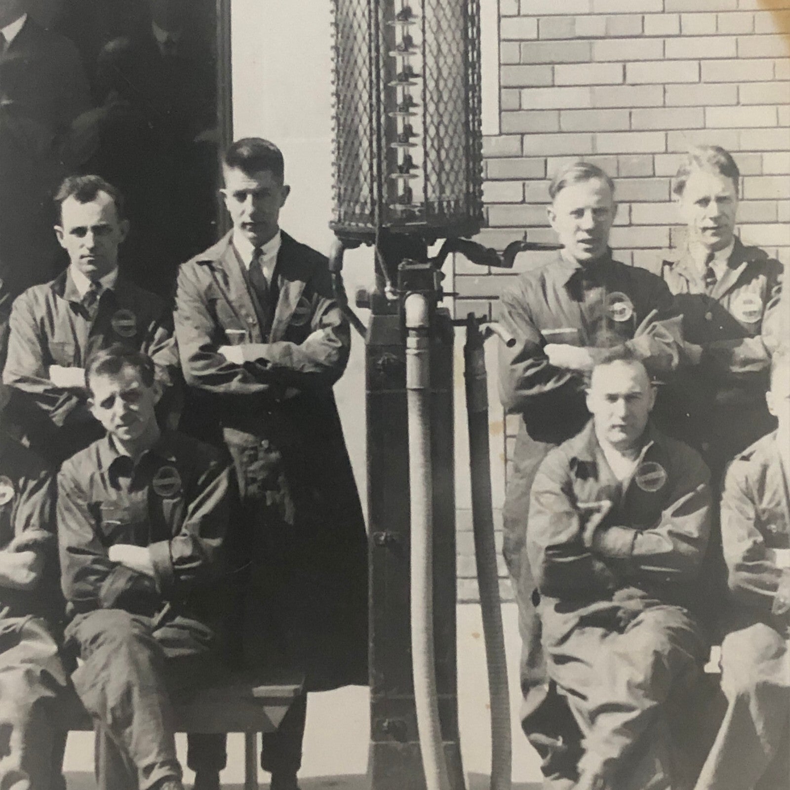 Vintage Car Automobile Service Station Gas Pump Workers Photo Photograph