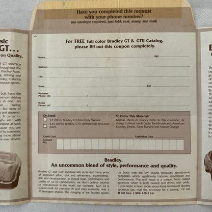 Bradley GT GTII Sports Car Brochure Request Envelope Mailer Advertising