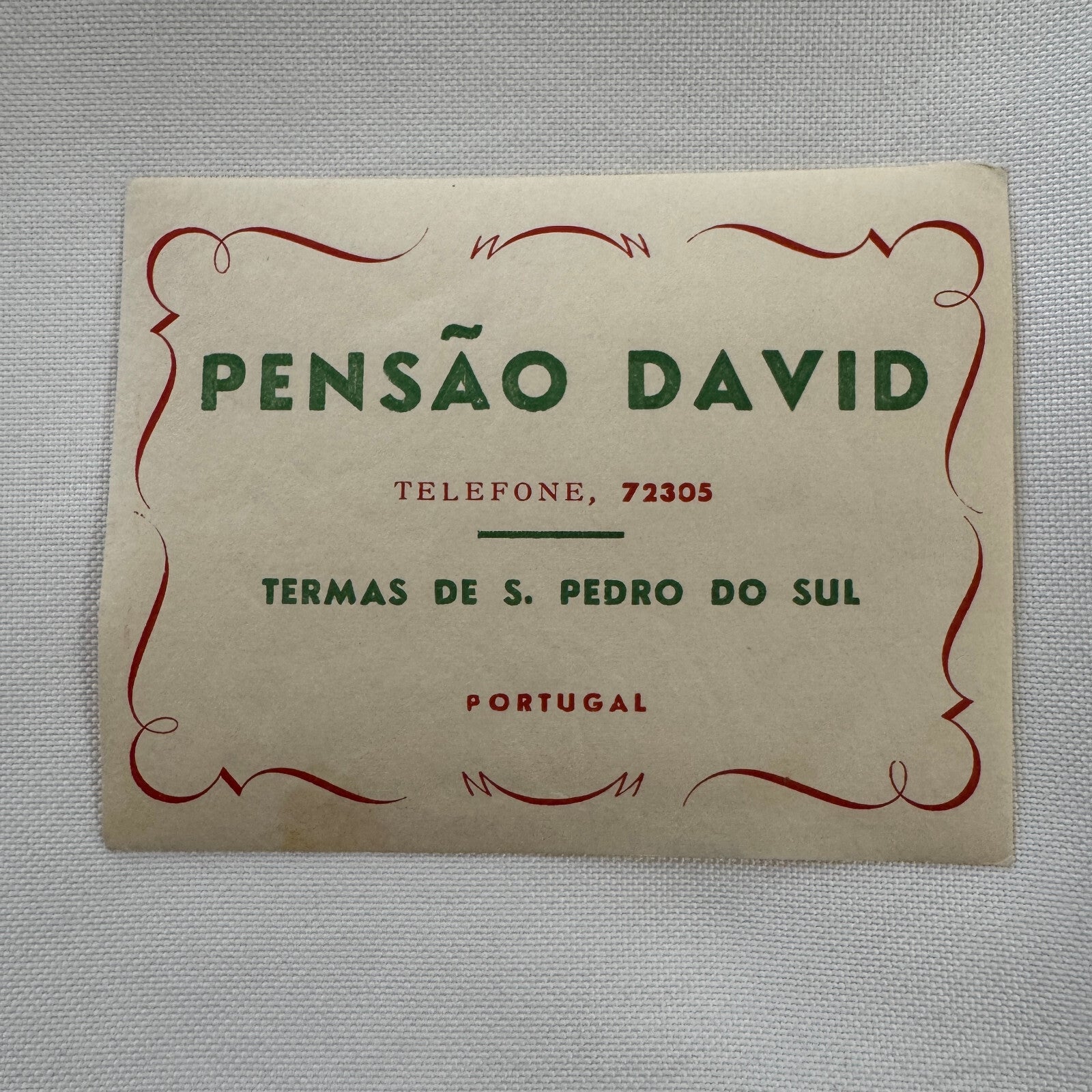 Vintage Travel Luggage Label Hotel Pensao David Portugal Portuguese