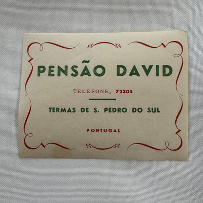 Vintage Travel Luggage Label Hotel Pensao David Portugal Portuguese