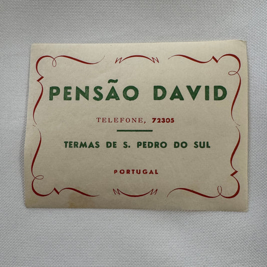 Vintage Travel Luggage Label Hotel Pensao David Portugal Portuguese