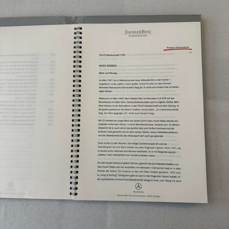 1998 Mercedes CLK GTR GT Racing Press Kit Photos Mark Webber Driver GERMAN