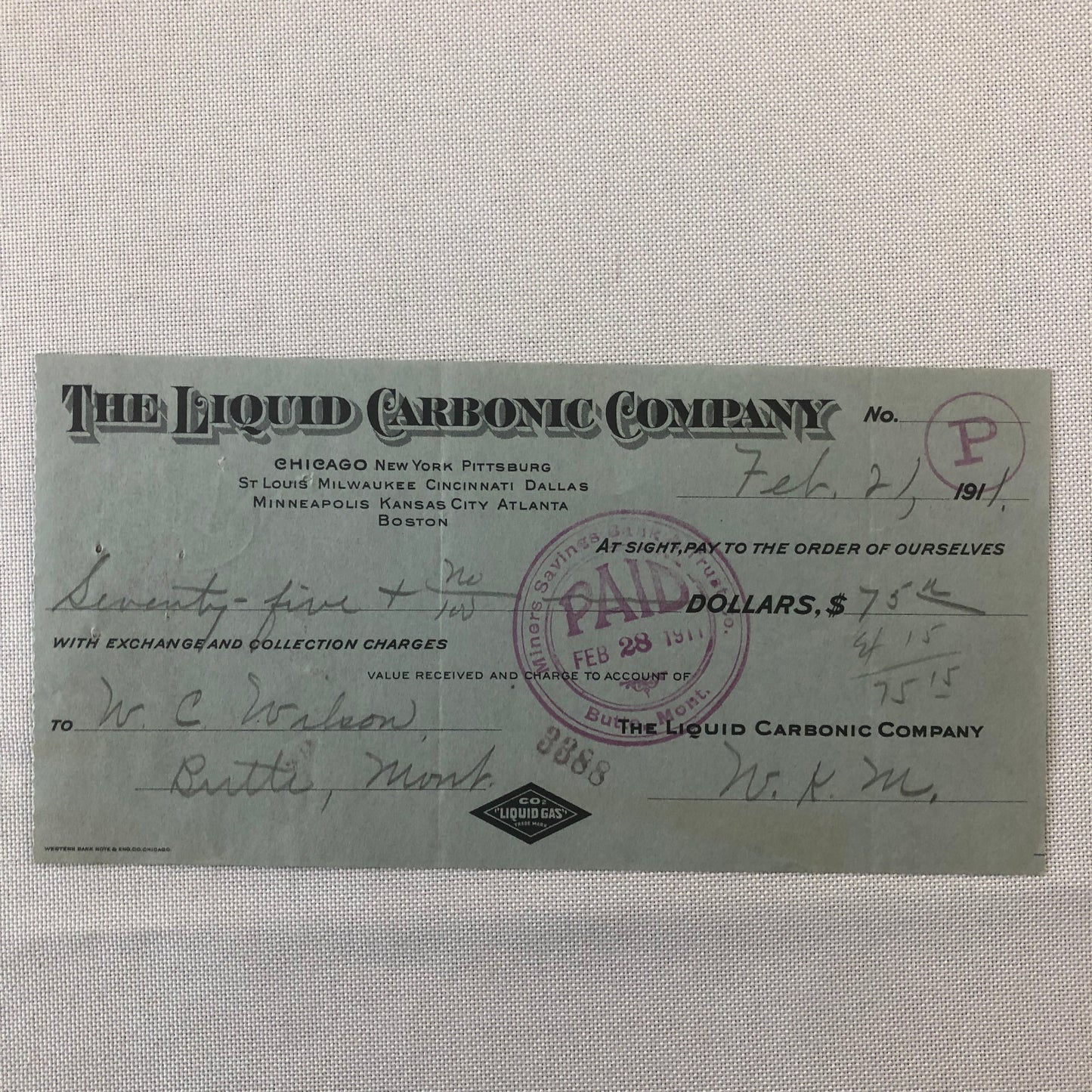 Liquid Carbonic Company Receipt Payment Note Document Ephemera Lot 26x 1911