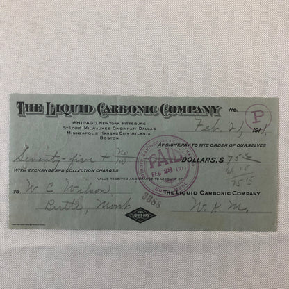 Liquid Carbonic Company Receipt Payment Note Document Ephemera Lot 26x 1911