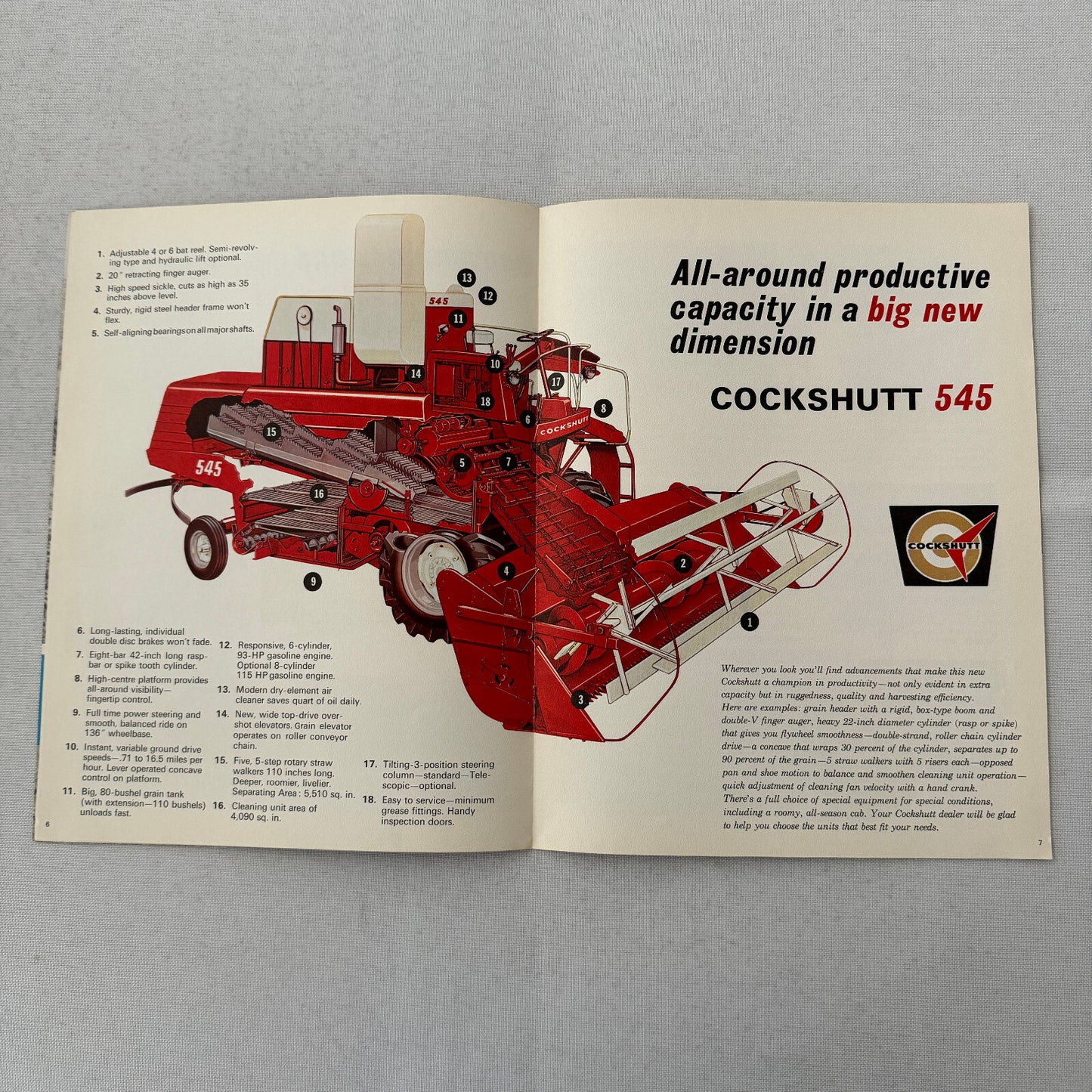 Cockshutt 545 Combine Sales Brochure Catalog Vintage Farm Equipment