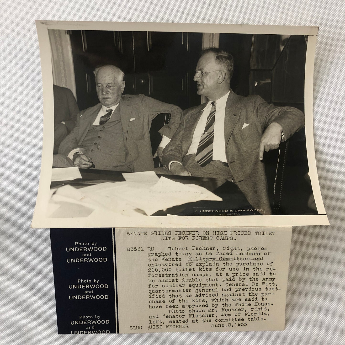 Press Photo Photograph Senate Investigation into High Price Toilet Kits 1933 2x