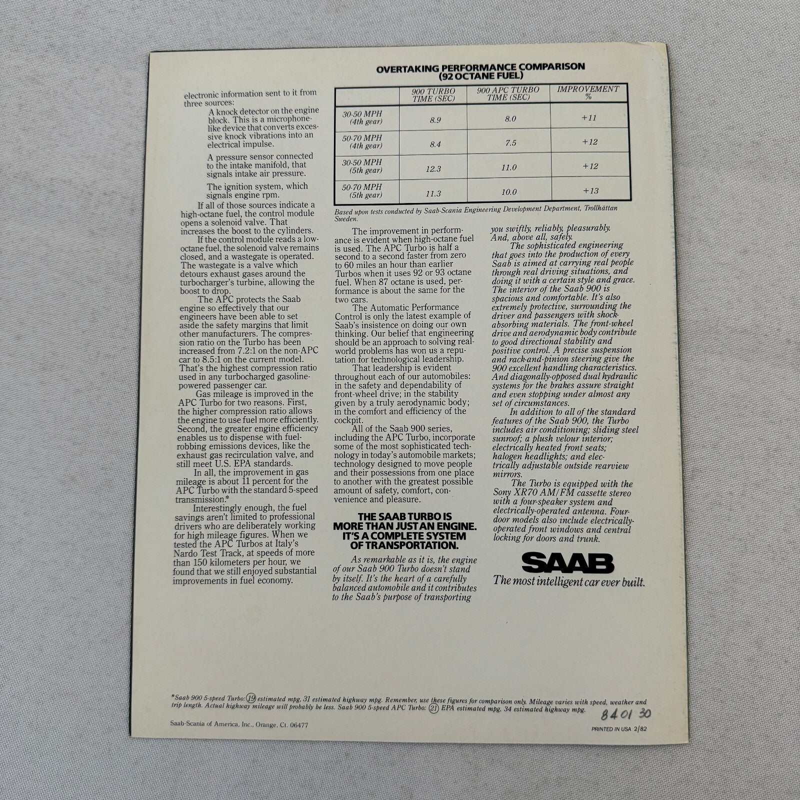 1982 Saab 900 Turbo Car Sales Brochure Catalog Advertising Vintage