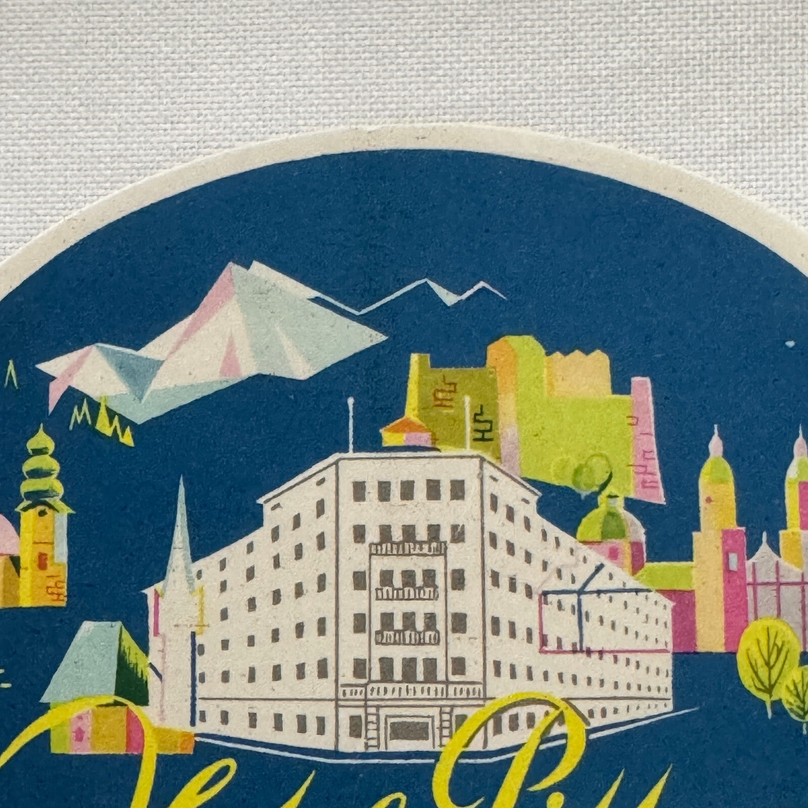 Vintage Travel Luggage Label Hotel Pitter Salsburg Austria