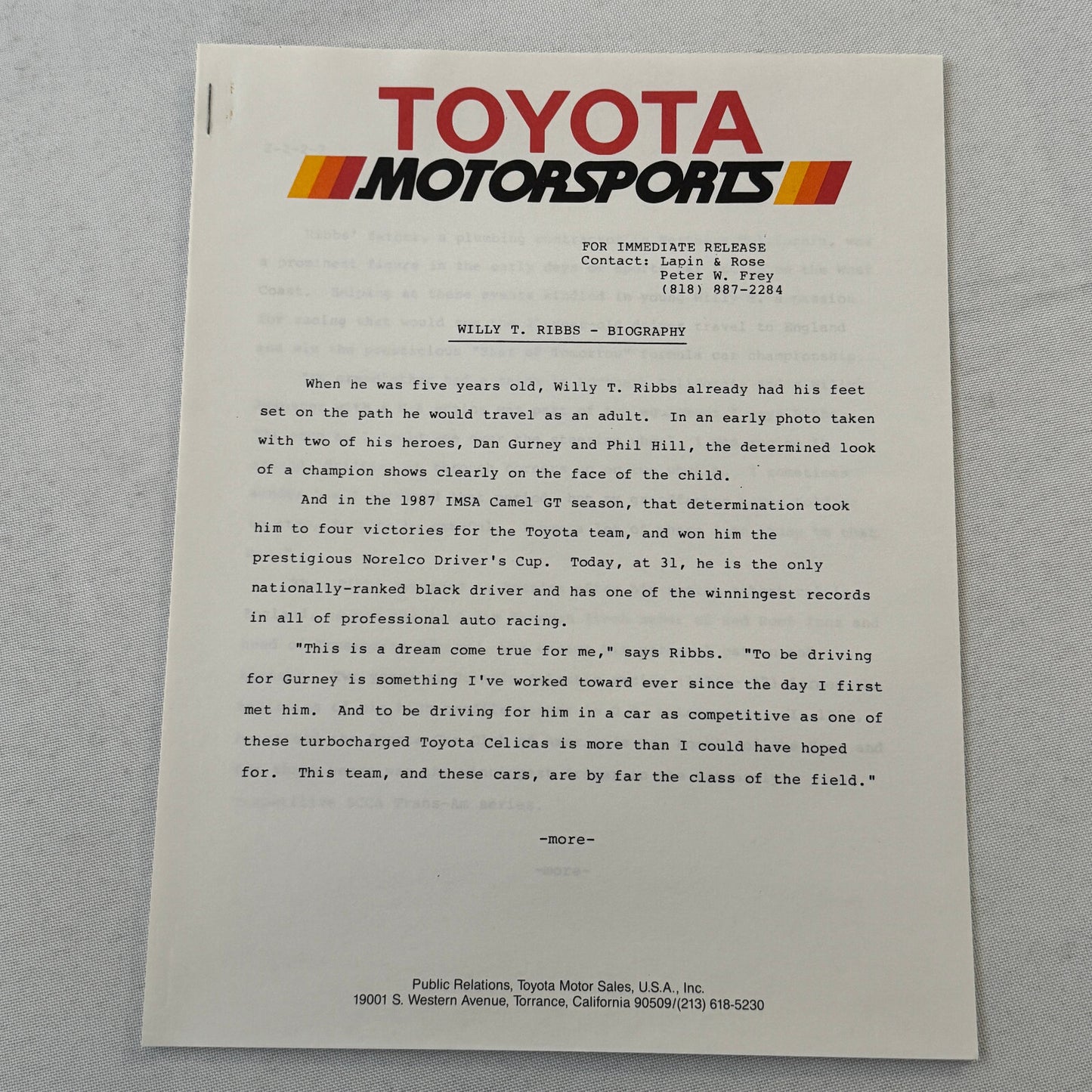 1988 Toyota Celica IMSA Racing Press Kit Photos Willy T Ribbs Chris Cord