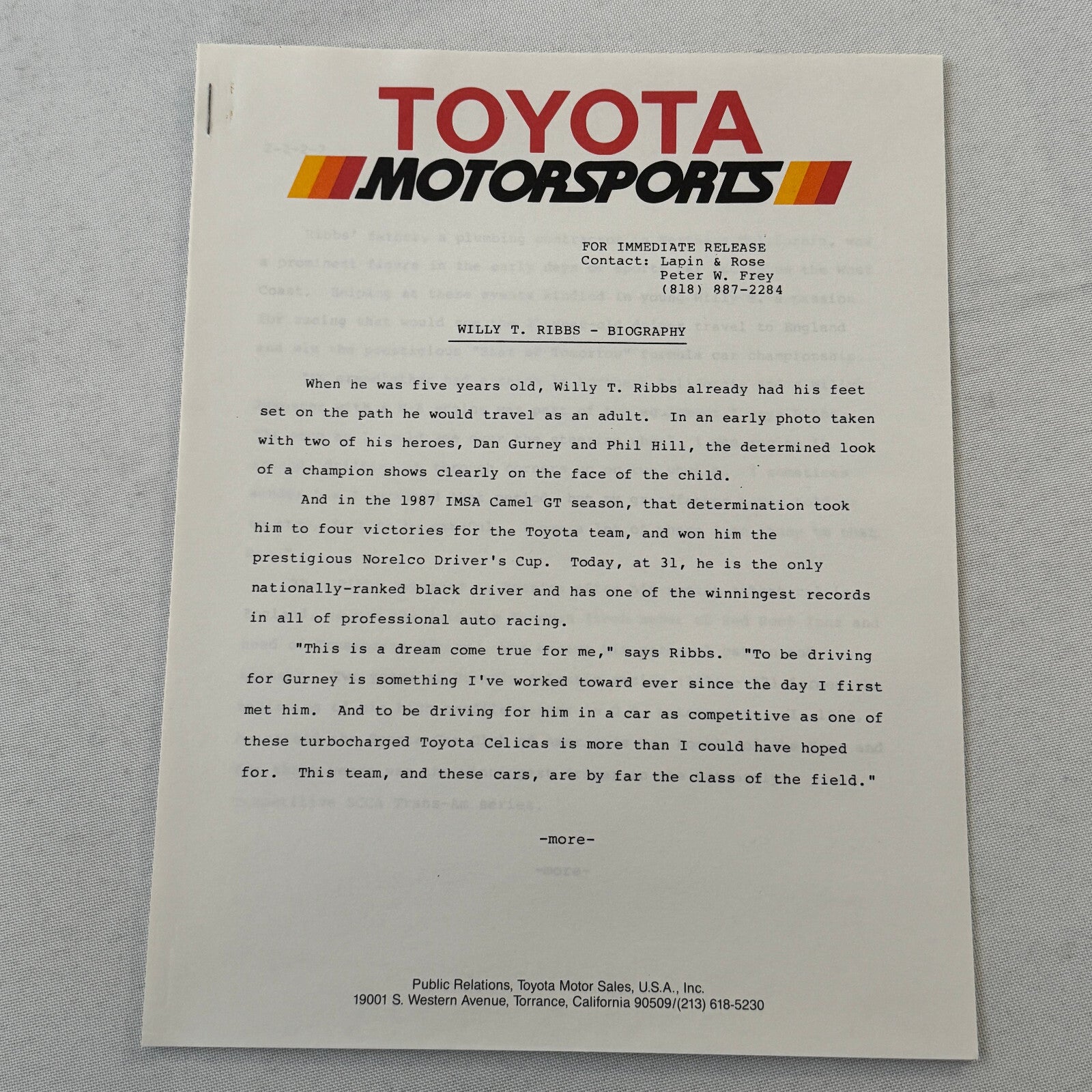 1988 Toyota Celica IMSA Racing Press Kit Photos Willy T Ribbs Chris Cord