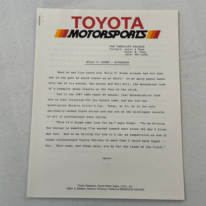 1988 Toyota Celica IMSA Racing Press Kit Photos Willy T Ribbs Chris Cord