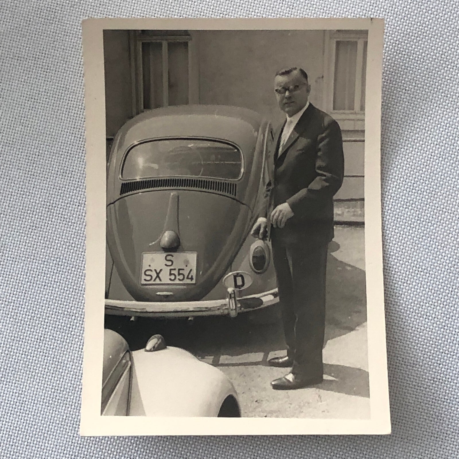 Vintage Photo Photograph Snapshot Man with VW Volkswagen Beetle Bug Car