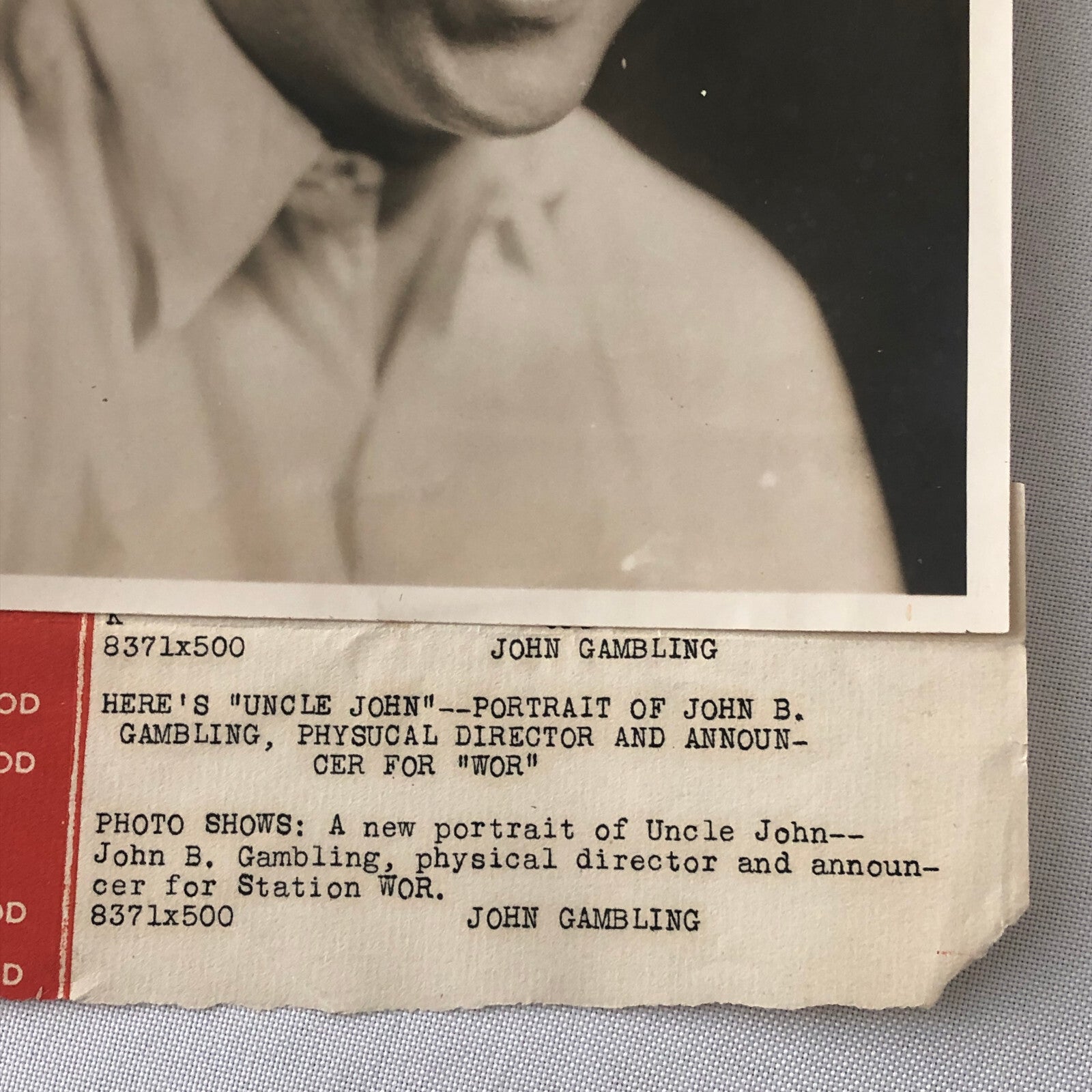 Press Photo Photograph Portrait WOR Radio Announcer Uncle John B Gambling