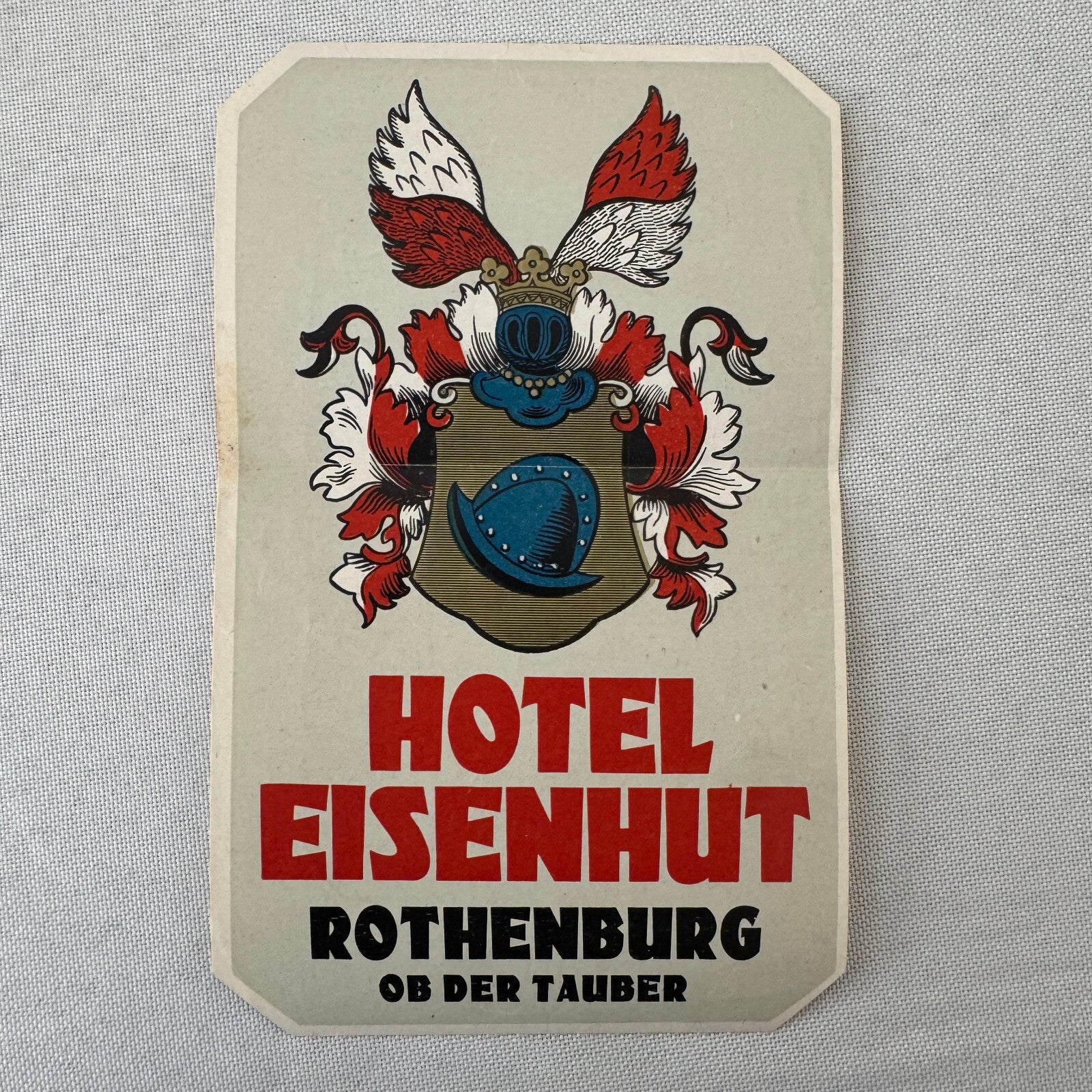 Vintage Hotel Travel Luggage Label Hotel Eisenhut Rothenburg Germany German