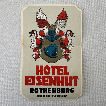 Vintage Hotel Travel Luggage Label Hotel Eisenhut Rothenburg Germany German