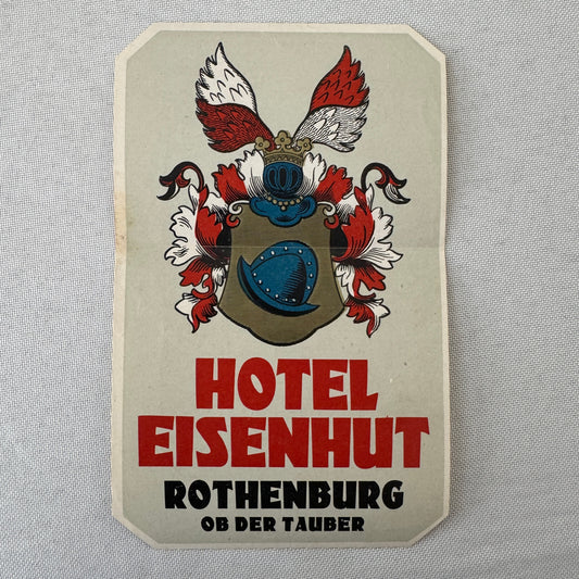 Vintage Hotel Travel Luggage Label Hotel Eisenhut Rothenburg Germany German
