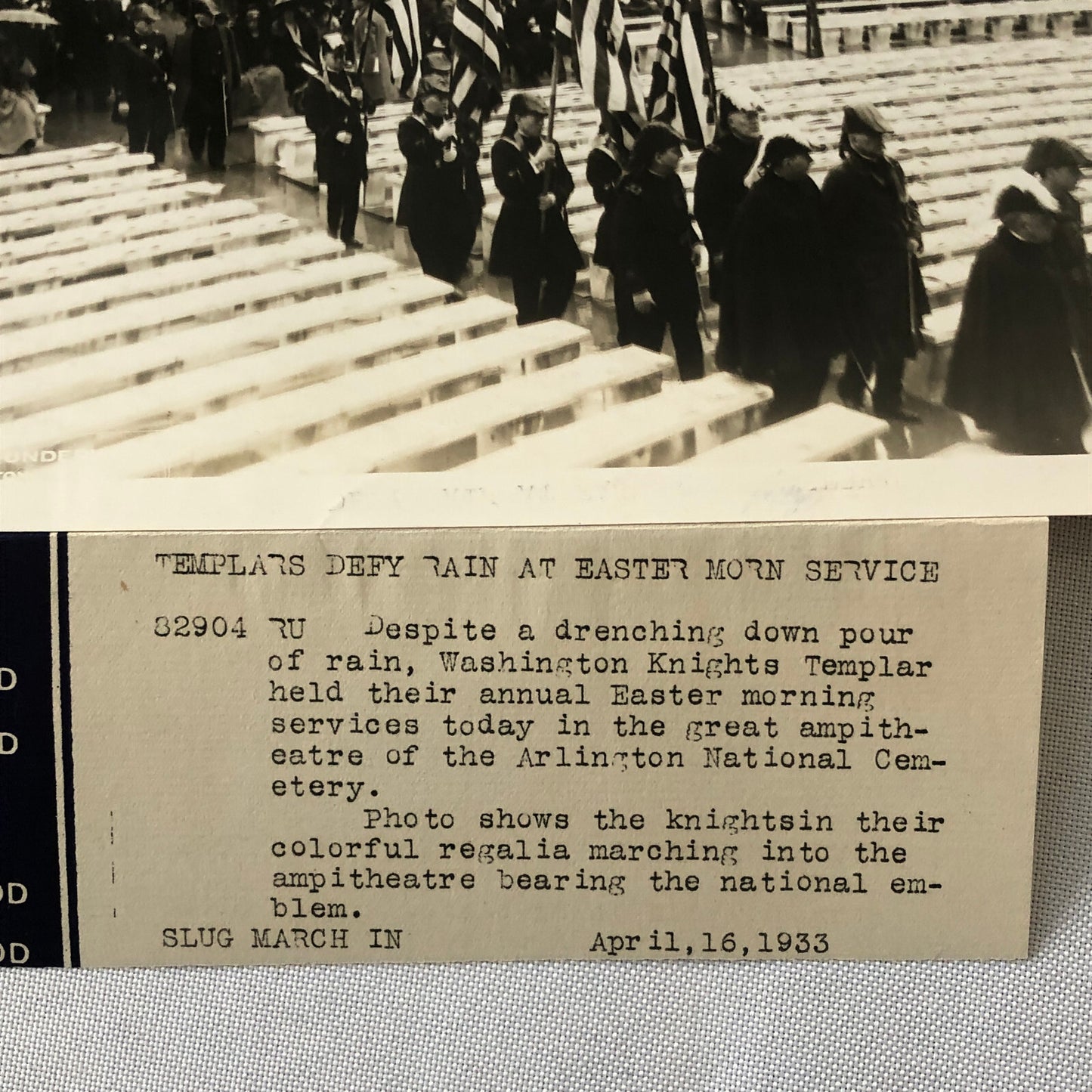 Press Photo Photograph Washington Knights Templar Easter Service Arlington 1933