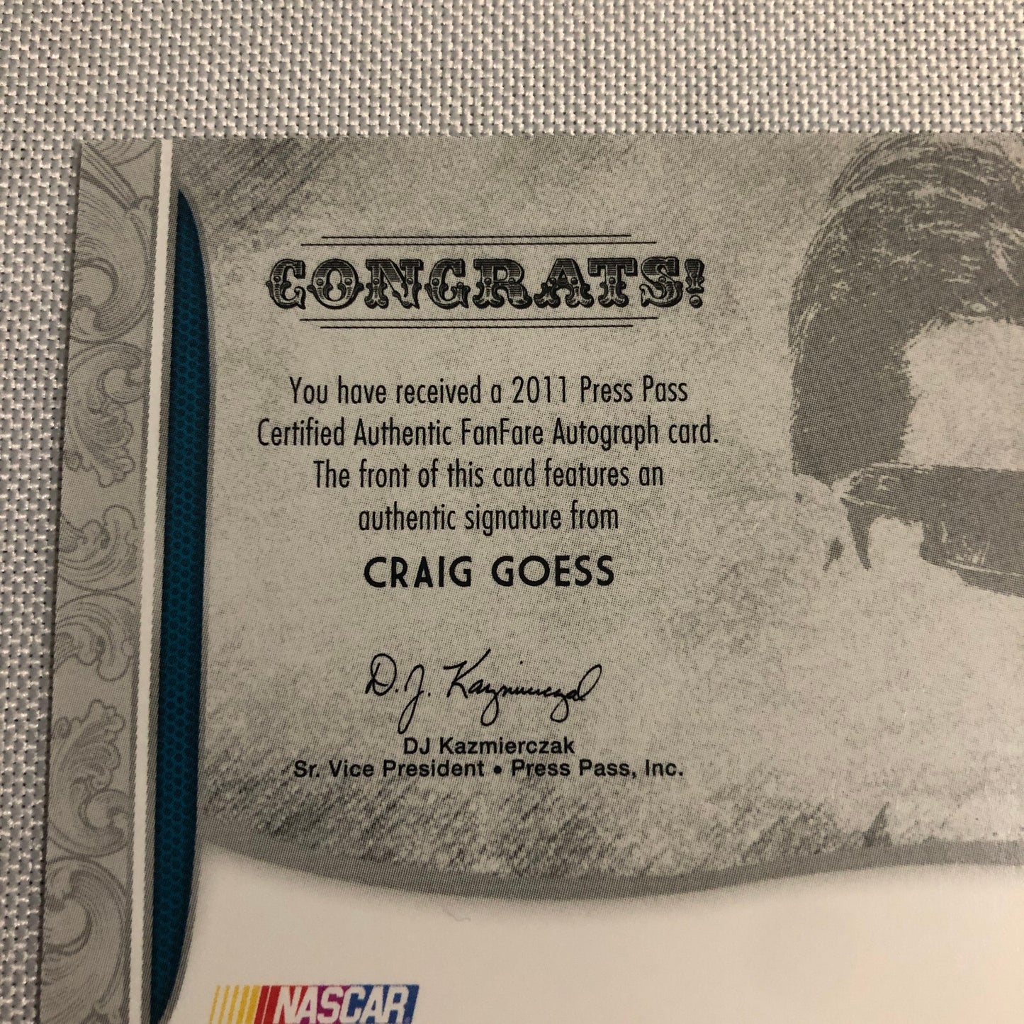 2011 Press Pass Fanfare Autograph Graig Goess Signed Card Signature Auto NASCAR
