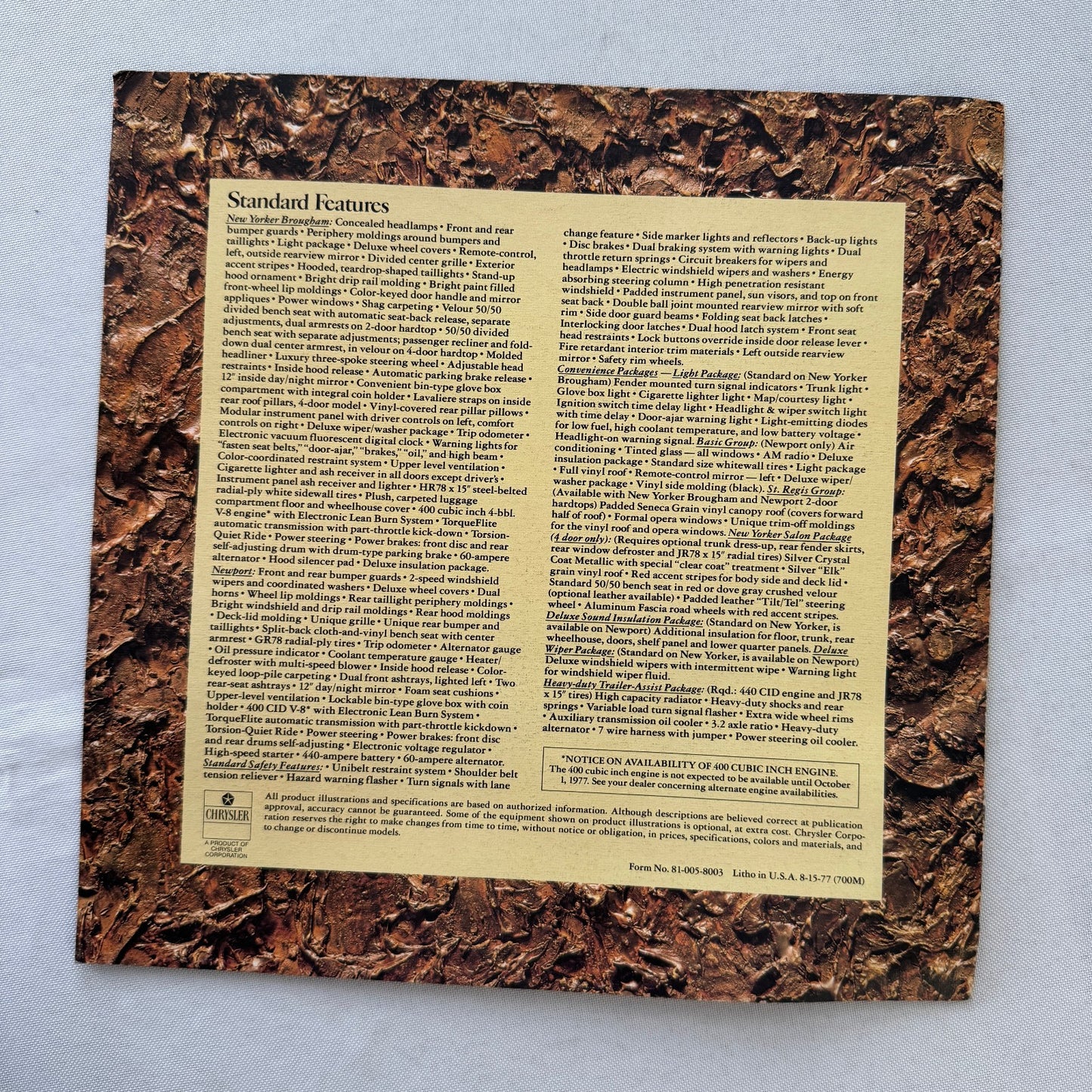 1978 Chrysler New Yorker and Newport Car Sales Brochure Catalog Advertising