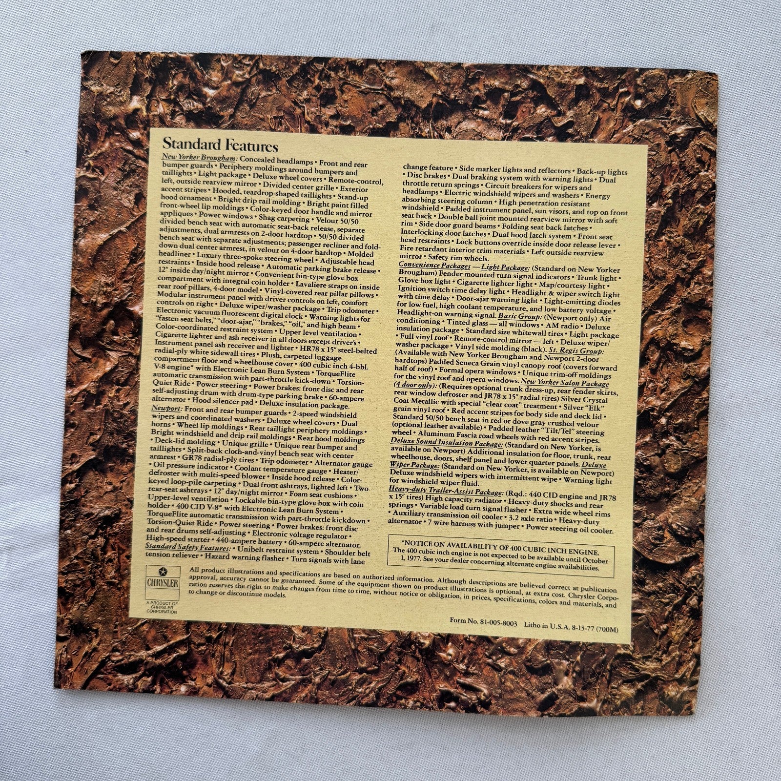 1978 Chrysler New Yorker and Newport Car Sales Brochure Catalog Advertising