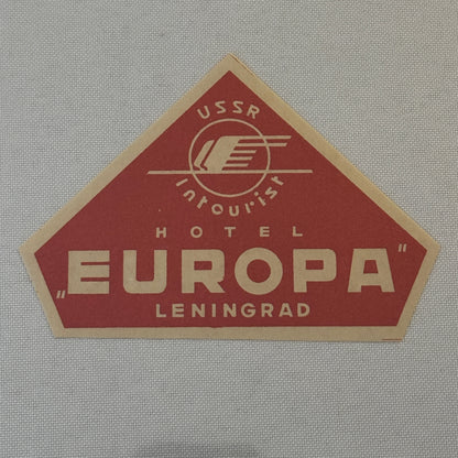 Vintage Hotel Travel Luggage Label Leningrad USSR Hotel Europa
