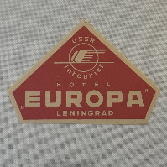 Vintage Hotel Travel Luggage Label Leningrad USSR Hotel Europa