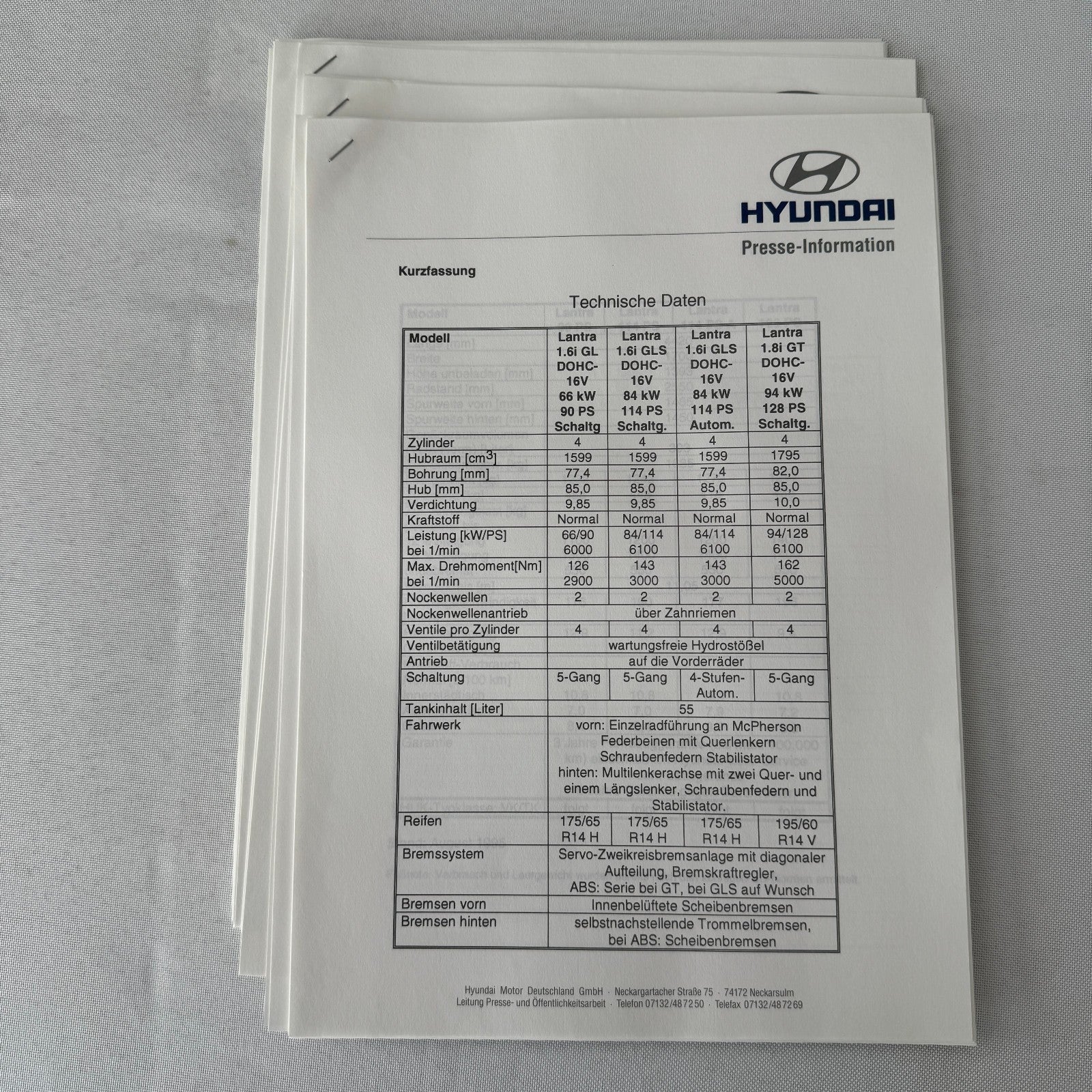 1996 Hyundai Car Press Kit S-Coupe S Coupe Sonata Lantra Accent H100 GERMAN